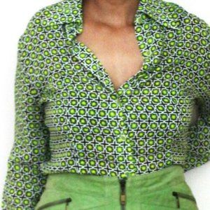 Vintage Lime Green Button Up Sheer Shirt Sz Small, Single stitch? tailormade?
